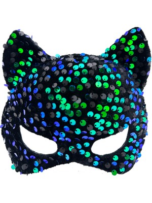 NessiWorld Siyah Kadife Mavi Yeşil Parti Maskesi