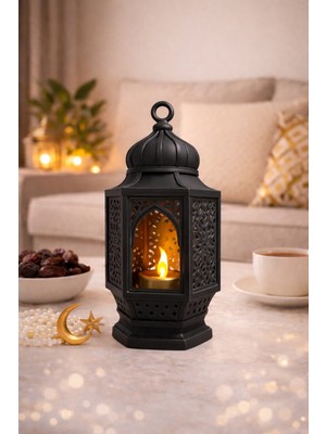 Özbience 3D Dekoratif Fener Mumluk, LED Mum Dahil, 3 Renk Seçenekli