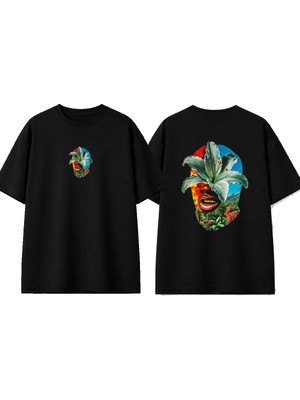 Urbvn Tropic Man Tasarım Baskılı Siyah Oversize T-Shirt