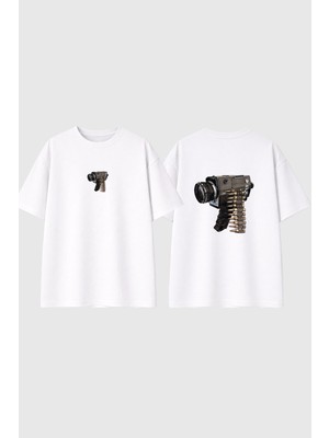Urbvn M6 Gun Tasarım Baskılı Beyaz Oversize T Shirt