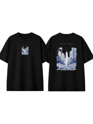 Urbvn Ny Street Tasarım Baskılı Siyah Oversize T-Shirt