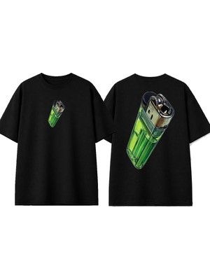 Urbvn Lighter Tasarım Baskılı Siyah Oversize T-Shirt