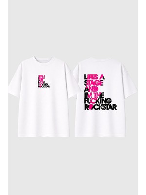 Urbvn Life Is A Stage Tasarım Baskılı Beyaz Oversize T Shirt