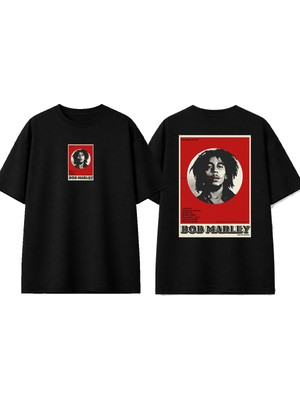 Urbvn Marley 3 Tasarım Baskılı Siyah Oversize T-Shirt