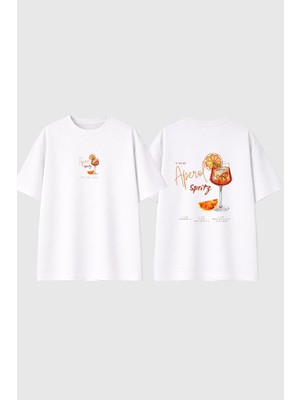 Urbvn Aperol Tasarım Baskılı Beyaz Oversize T Shirt