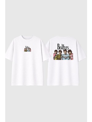 Urbvn Beatles Tasarım Baskılı Beyaz Oversize T Shirt