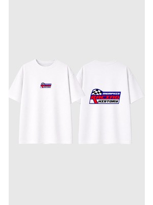 Urbvn Racing History Tasarım Baskılı Beyaz Oversize T Shirt