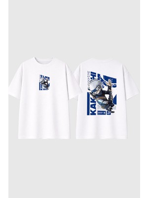 Urbvn Anime Blue Tasarım Baskılı Beyaz Oversize T Shirt