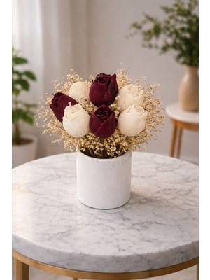 Crimson Noir Masion-Velvet Rose Serisi Premium Dekoratif Mum Aranjmanı