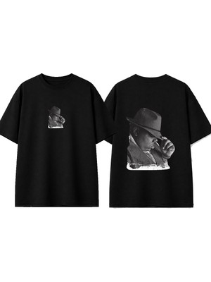 Urbvn Man With Hat Tasarım Baskılı Siyah Oversize T-Shirt