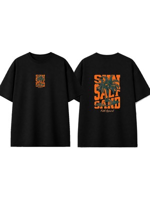 Urbvn Sun Salt Tasarım Baskılı Siyah Oversize T-Shirt