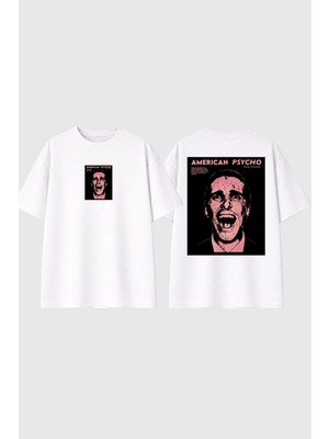 Urbvn Psycho Tasarım Baskılı Beyaz Oversize T Shirt