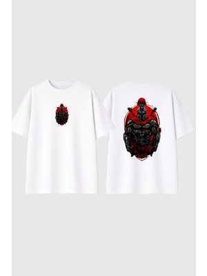 Urbvn Red Guardian Tasarım Baskılı Beyaz Oversize T Shirt