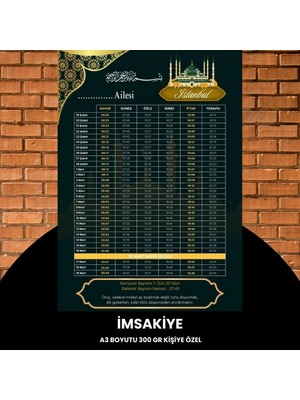 Ramazan Imsakiyesi - 300 gr - A3 Boyut Kişiye Özel Isimli & Logolu 1 Adet Koyu Yeşil