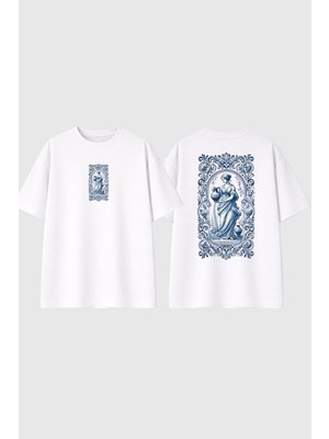 Urbvn Greece Art Tasarım Baskılı Beyaz Oversize T Shirt