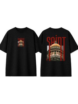 Urbvn Saint 2 Tasarım Baskılı Siyah Oversize T-Shirt