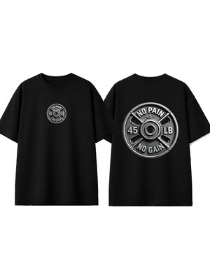 Urbvn No Gain Tasarım Baskılı Siyah Oversize T-Shirt