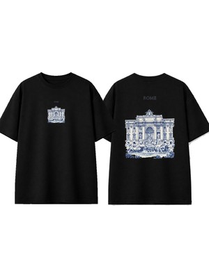 Urbvn Rome 2 Tasarım Baskılı Siyah Oversize T-Shirt