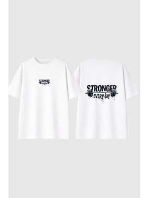 Urbvn Strong Everyday Tasarım Baskılı Beyaz Oversize T Shirt