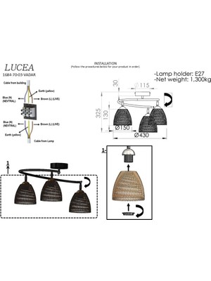 Skygo Vada Üçlü Siyah Avize