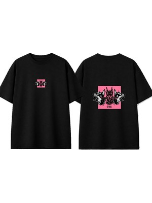 Urbvn Pink Pitbulls Tasarım Baskılı Siyah Oversize T-Shirt