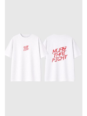 Urbvn Muaythai Fight Tasarım Baskılı Beyaz Oversize T Shirt