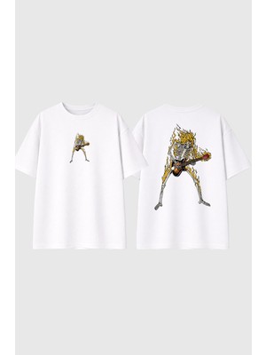 Urbvn Skull Rock Tasarım Baskılı Beyaz Oversize T Shirt