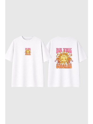 Urbvn Be The Sunshine Tasarım Baskılı Beyaz Oversize T Shirt