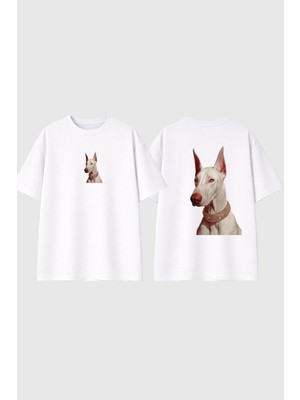 Urbvn White Doberman Tasarım Baskılı Beyaz Oversize T Shirt
