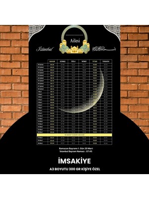 Urfakent Ramazan Imsakiyesi - 300 gr - A3 Boyut Kişiye Özel Isimli & Logolu 1 Adet Siyah-Sarı