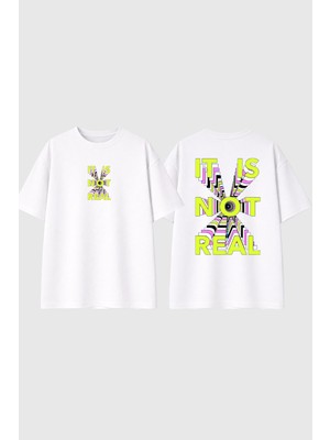 Urbvn No Real Tasarım Baskılı Beyaz Oversize T Shirt