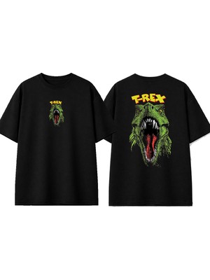 Urbvn Trex Face Tasarım Baskılı Siyah Oversize T-Shirt