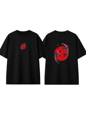 Urbvn Japan Fish Tasarım Baskılı Siyah Oversize T-Shirt