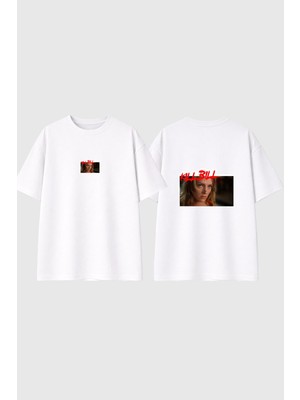 Urbvn Kill Bill Uma Tasarım Baskılı Beyaz Oversize T Shirt