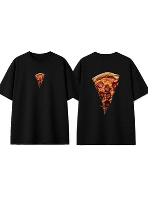 Urbvn Pizza Hd Tasarım Baskılı Siyah Oversize T-Shirt