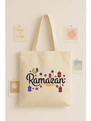 Özbience Renkli Fener Baskılı Bez Çanta, Ramazan Temalı Şık ve Kullanışlı Tasarım