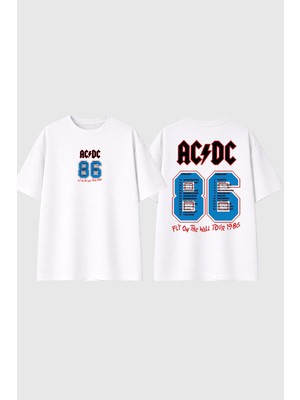 Urbvn Acdc 86 Tasarım Baskılı Beyaz Oversize T Shirt