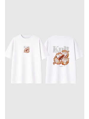 Urbvn Gym Club Tasarım Baskılı Beyaz Oversize T Shirt