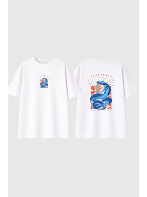 Urbvn Jpn Style Tasarım Baskılı Beyaz Oversize T Shirt