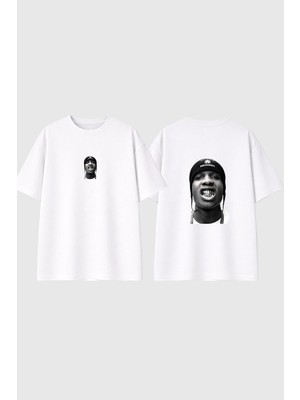 Urbvn Asap Teeth Tasarım Baskılı Beyaz Oversize T Shirt