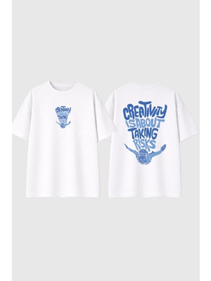 Urbvn Risk 2 Tasarım Baskılı Beyaz Oversize T Shirt
