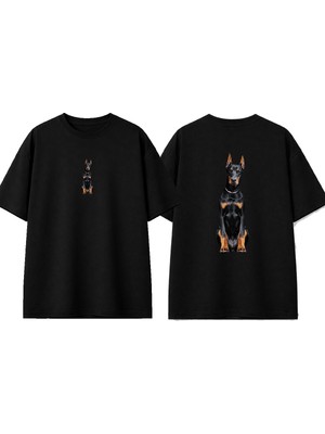 Urbvn Doberman 5 Tasarım Baskılı Siyah Oversize T-Shirt