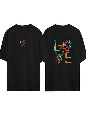 Urbvn Love Skull 1 Tasarım Baskılı Siyah Oversize T Shirt