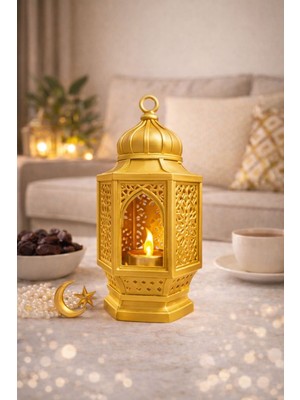 Özbience 3D Dekoratif Fener Mumluk, LED Mumlu, 4 Renk Seçenekli, Ramazan Özel