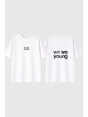 Urbvn We Are Young Tasarım Baskılı Beyaz Oversize T Shirt