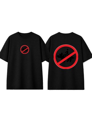 Urbvn Dont Ride A Dino Tasarım Baskılı Siyah Oversize T-Shirt