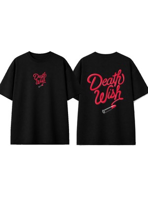 Urbvn Death Wish Tasarım Baskılı Siyah Oversize T-Shirt