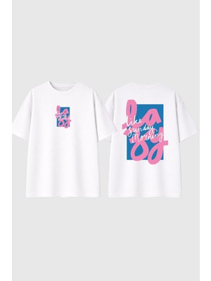 Urbvn Lazy Tasarım Baskılı Beyaz Oversize T Shirt