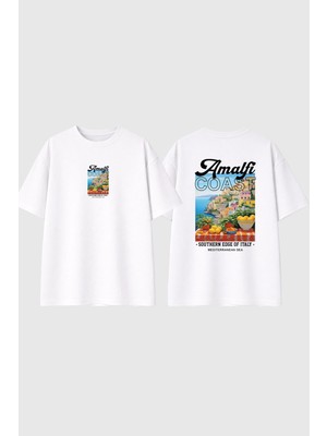 Urbvn Amalfi Tasarım Baskılı Beyaz Oversize T Shirt
