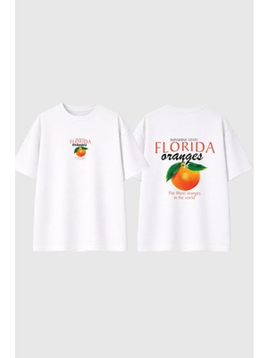 Urbvn Florida Oranges Tasarım Baskılı Beyaz Oversize T Shirt